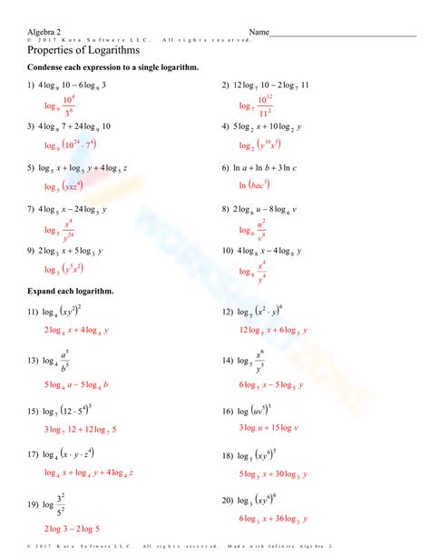 Top 10 Answers to Properties of Logs Worksheet