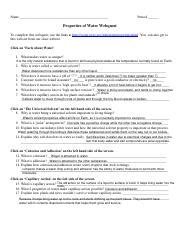 Unlocking the Secrets of Water: Discovering Properties of Water Webquest Answer Key