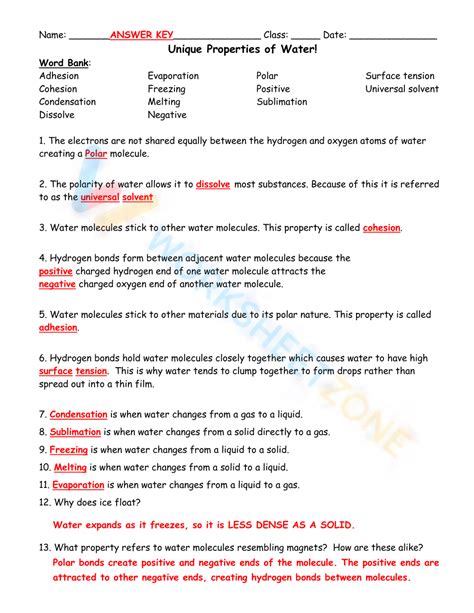 Properties Of Water Worksheet Answers Mychaume.com - Worksheet Template
