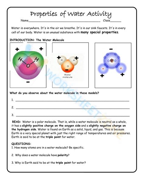 Explore the Properties of Water with our PDF Worksheet!