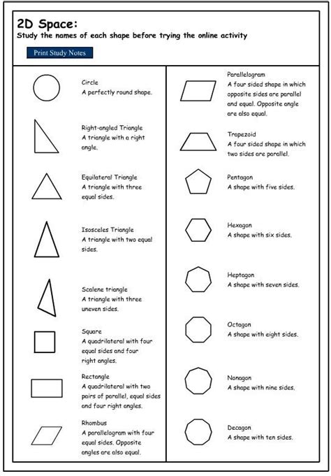 Properties Of 2D Shapes Printable