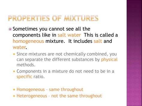 Properties of a Mixture