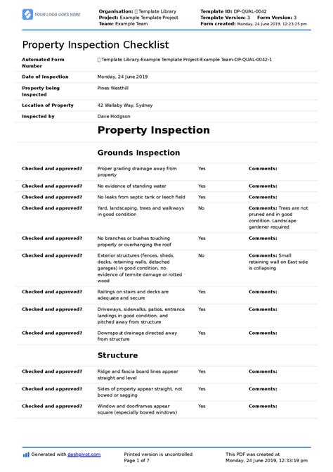 Property Management Inspection Checklist Template