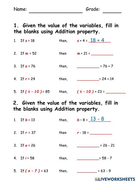 Property Of Equality Worksheet