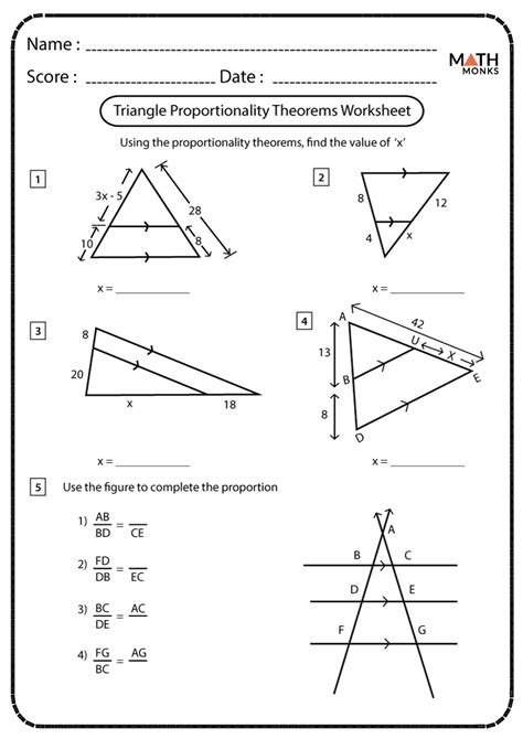 Proportions In Triangles Worksheet