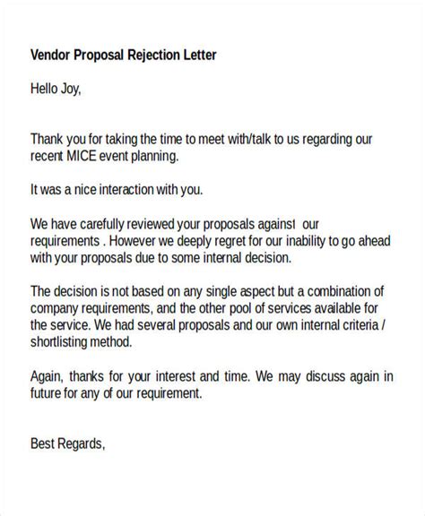 Proposal Rejection Letter sample Templates at