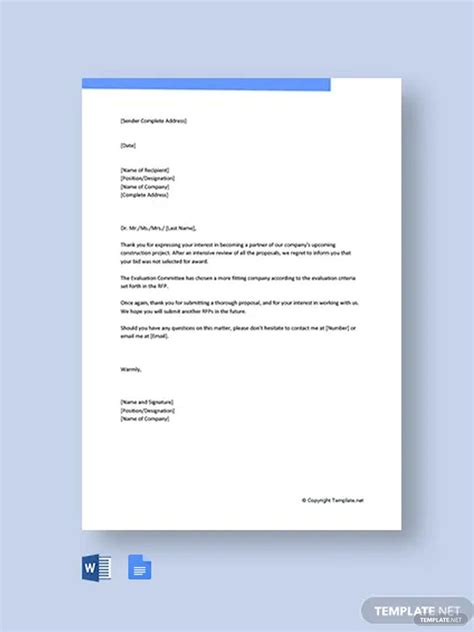 Proposal Rejection Letter Template