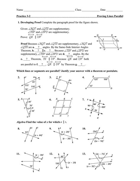 Prove Lines Parallel Worksheet