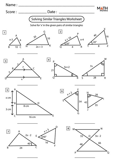 Proving Similar Triangles Worksheet