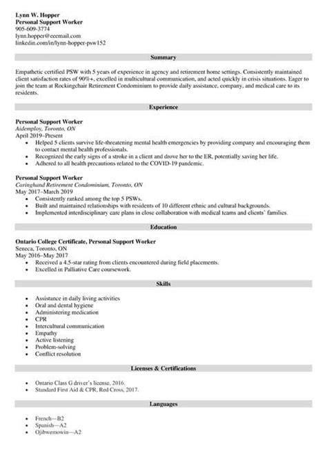 Psw Resume Sample