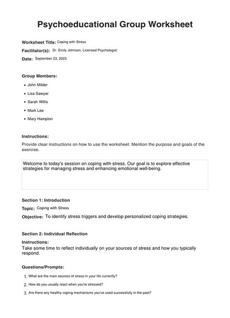 Psychoeducational Group Worksheets