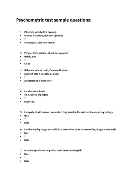 Psychometric Personality Test Questions And Answers Pdf