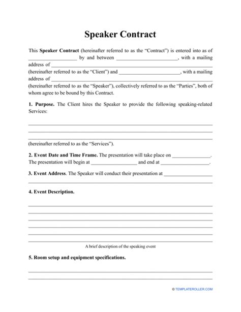 Speaker Agreement Conference, Event or Guest ContractStore