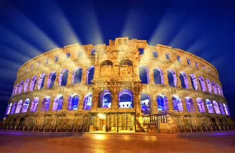 Pula Amphitheater at night