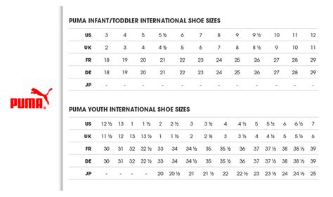 Puma Kids Size Chart