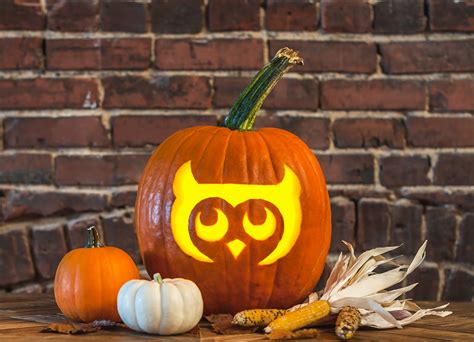 Owl pumpkins with flower eyes and forks for feet Pumpkin decorating