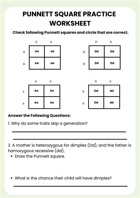 Punnett Square Practice Worksheet Examples And Solutions
