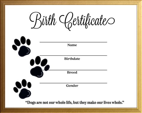 Puppy Birth Certificate Template Free