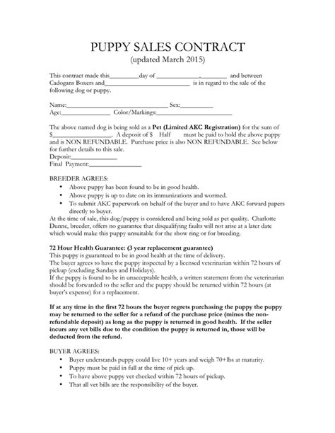 Puppy Contract Template Word