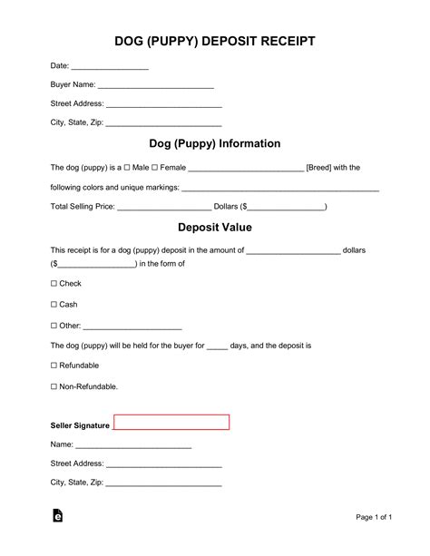 free dog puppy deposit receipt template word pdf eforms 5 puppy