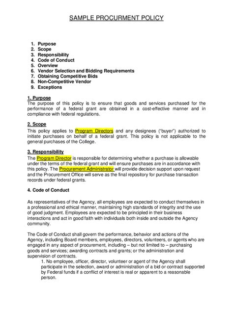 Purchase Order Policy Template