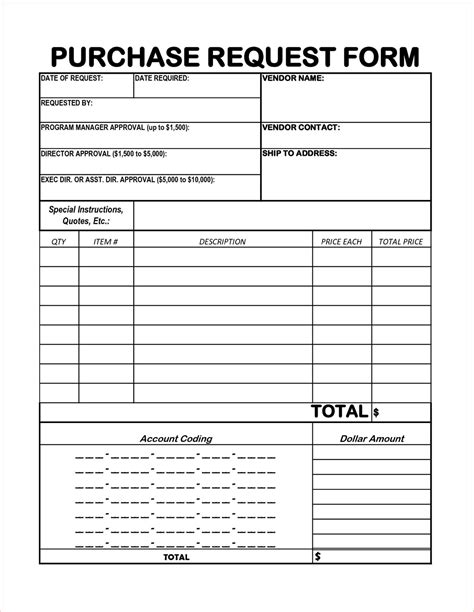 Purchase Requisition Template Excel