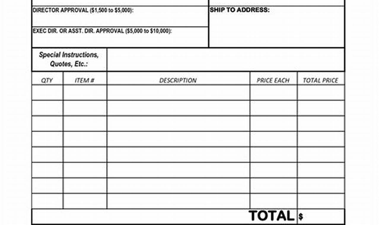 Purchase Requisition Template Excel