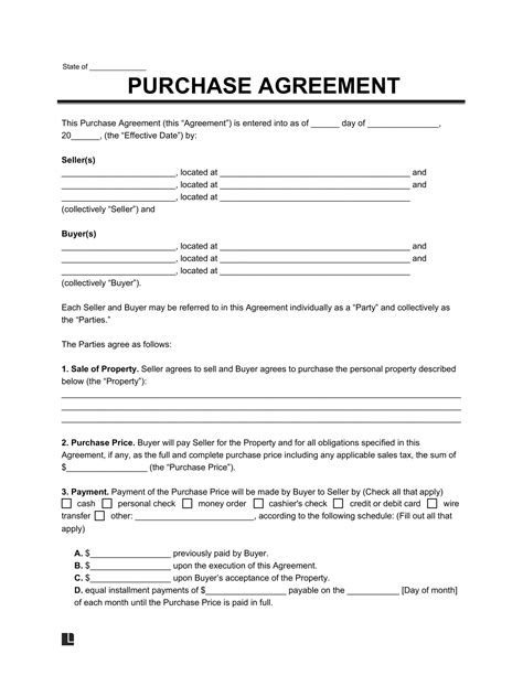 Purchase Contract Template Free Printable Documents