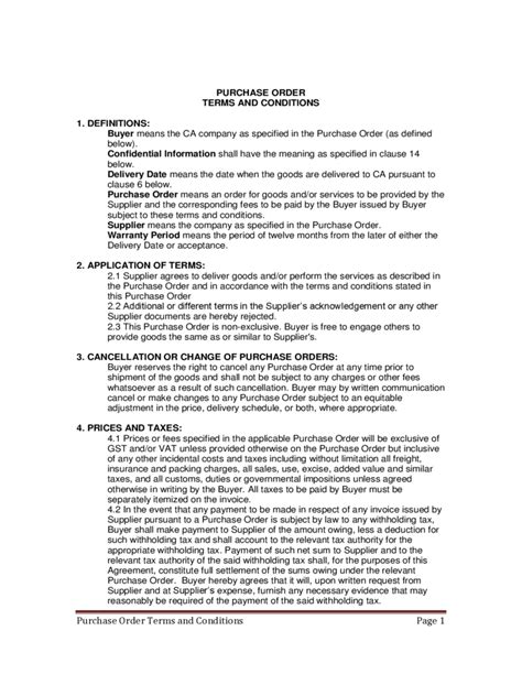 Purchasing Terms And Conditions Template