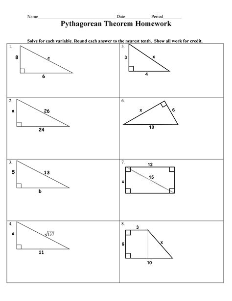 Pythagorean Theorem Practice Problems Worksheet