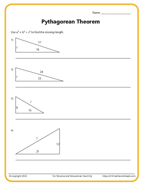 Pythagorean Theorem Lesson Worksheet