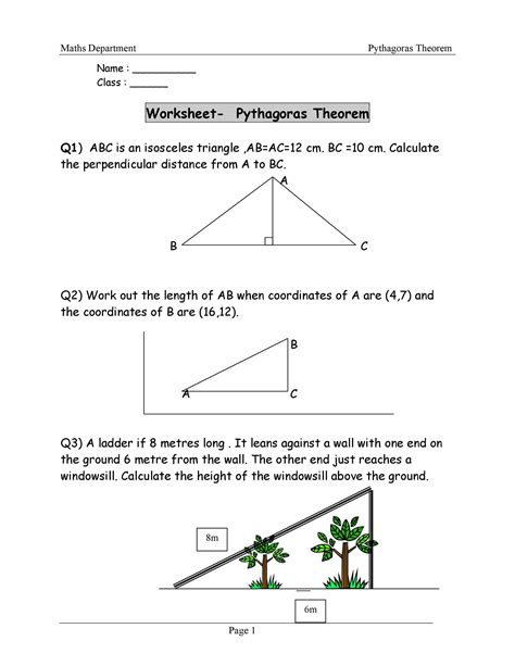 Pythagorean Theorem Story Problems Worksheet