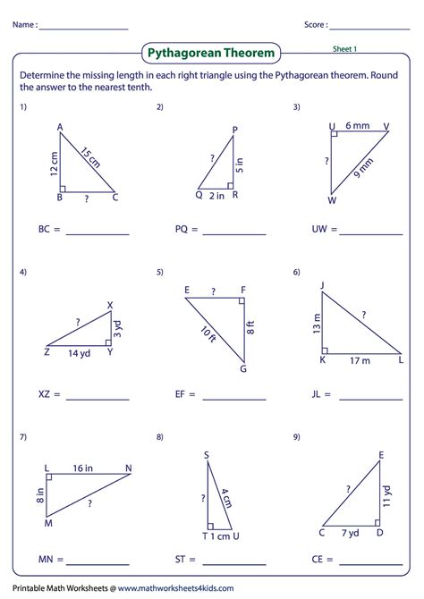 Pythagorean Theorem Worksheet Free