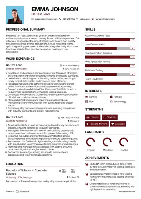 Qa Test Lead Resume