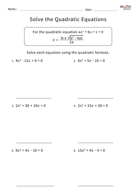 Quadratic Formula Worksheet With Answers