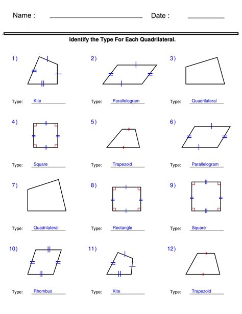 13 Best Images of Printable Worksheets On Quadrilaterals Types of