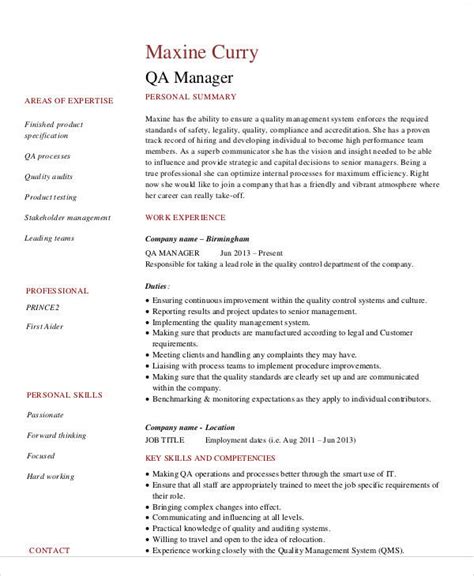Quality Assurance Manager Resume Sample
