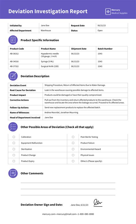 Quality Investigation Report Template