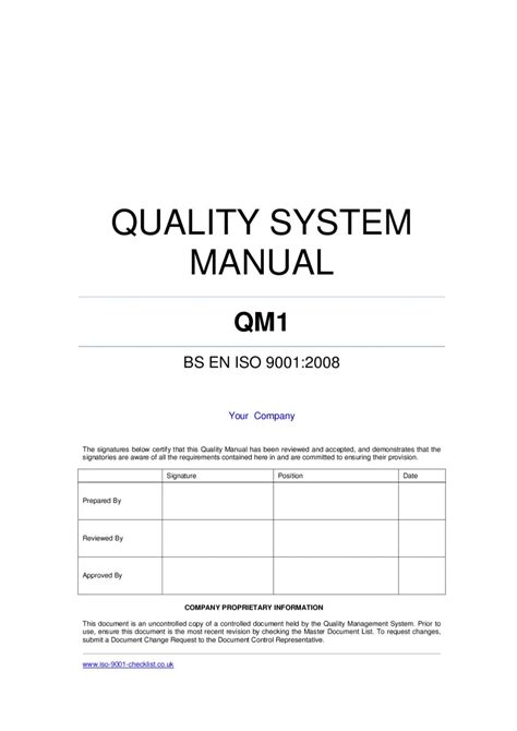Quality Manual Template Free Download