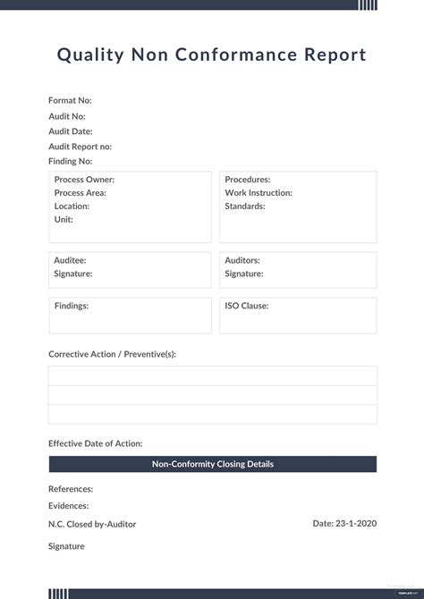 Quality Non Conformance Report Template