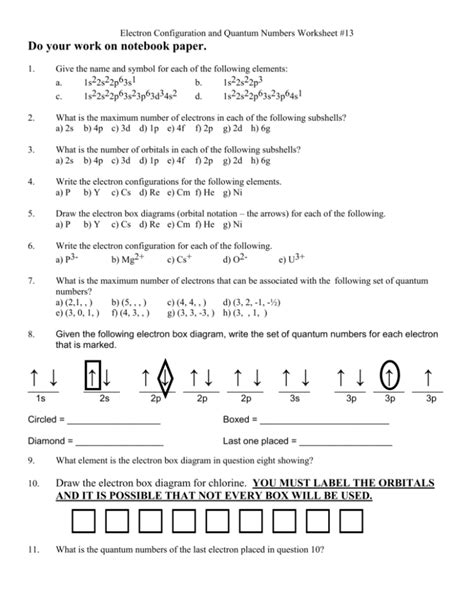 Quantum Numbers And Electron Configuration Worksheet Answers