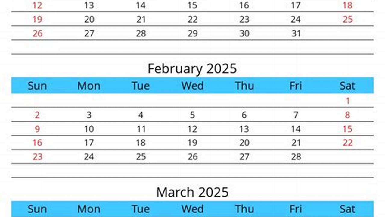 Quarter 1 2025 Calendar Printable