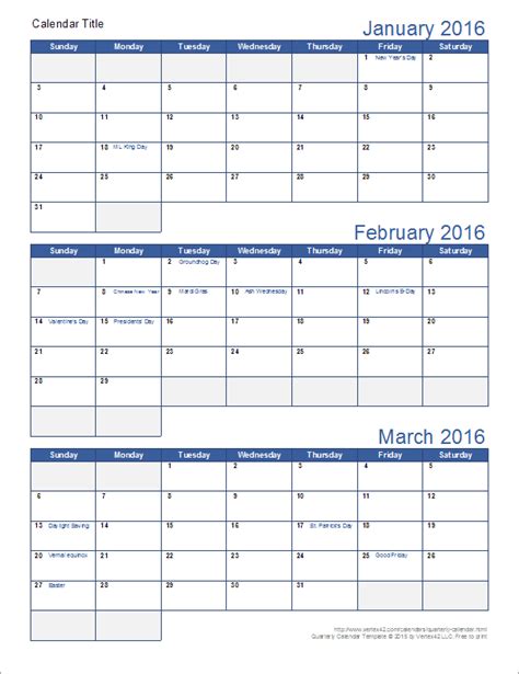 Quarterly Calendar 2015 Template