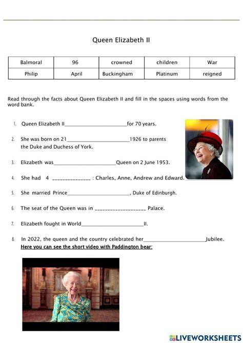 Queen Elizabeth Worksheet