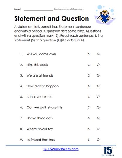 Questions And Statements Worksheet