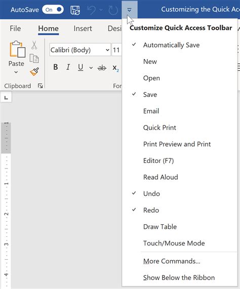 Quick Access Toolbar Word