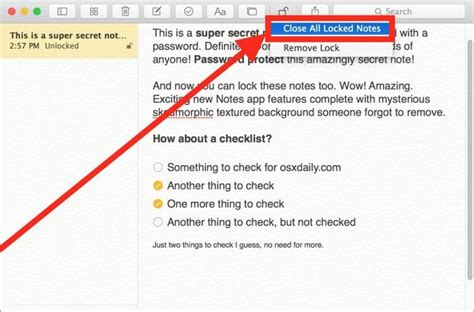 Quickly close locked notes on Mac