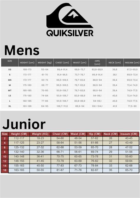 Quiksilver Size Chart