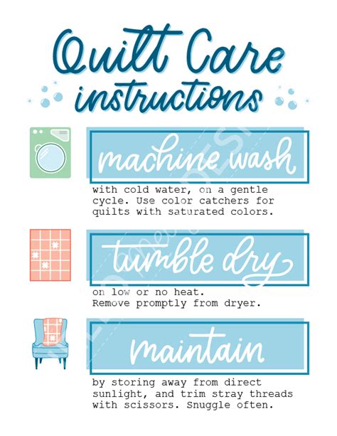 Quilt Care Instructions Printable Free