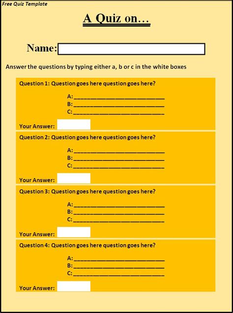 Quiz Template For Word